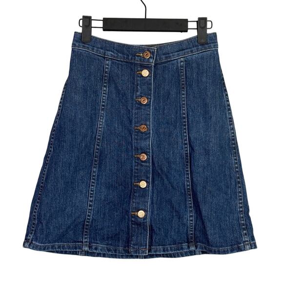 J. Crew A-Line Button Front Denim Knee Length Skirt 25 Dark Blue Wash #3750 - Picture 15 of 15